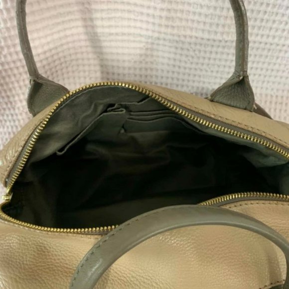 FOSSIL Erin Colourblocked Satchel Leather Khaki Beige Double Zip Carry Bag - Picture 10 of 15